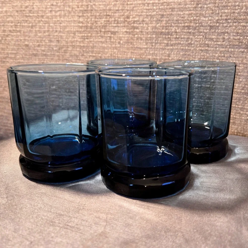 Vintage Set of 4 Anchor Hocking Essex Cobalt Blue Old Fashioned‎ 9oz Glasses